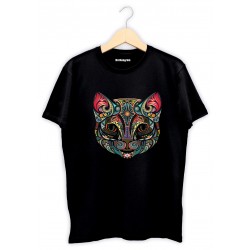 Kedi Grafikli Baskılı Siyah Tişört